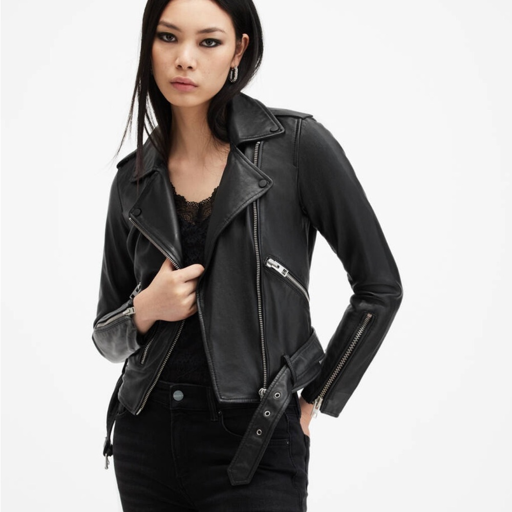 All saints balfern leather jacket in size 00, good used condition